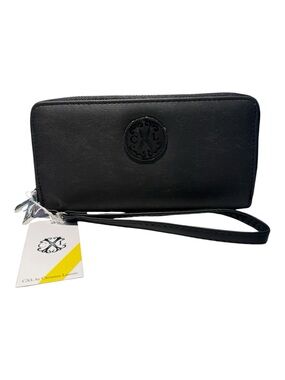 Christian Lacroix Ames PU Denim Double Zipper Wallet NWT Black Denim